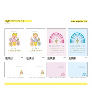 BIGLIETTO Marpimar PRIMA COMUNIONE CON FOIL ORO conf. 12 pz. assortiti