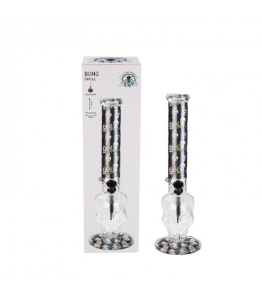 Bong PROF SKULL in vetro trasparente spessore 6mm. H.41 cm confezionato in scatola