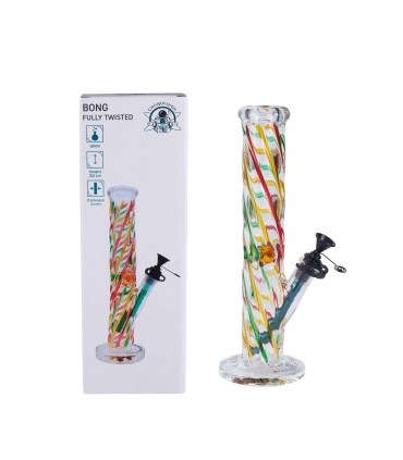 Bong PROF FULLY TWISTED in vetro trasparente spessore 6mm. H.32cm confezionato in scatola