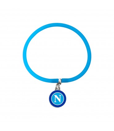 BRACCIALETTO IN SILICONE CELESTE CON CIONDOLO SMALTATO IN METALLO LOGO S.S.C. NAPOLI