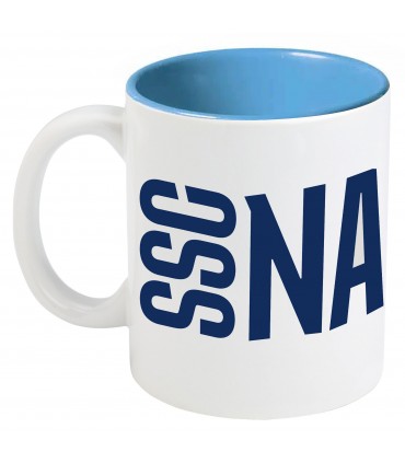 TAZZA IN CERAMICA INTERNO CELESTE CON SCRITTA S.S.C. NAPOLI CONFEZIONATA IN SCATOLA DA REGALO