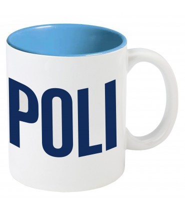 TAZZA IN CERAMICA INTERNO CELESTE CON SCRITTA S.S.C. NAPOLI CONFEZIONATA IN SCATOLA DA REGALO