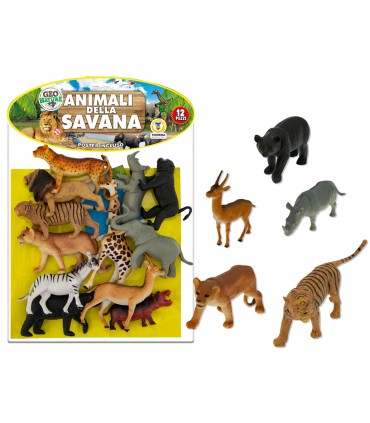 GEO NATURE ANIMALI RIGIDI GRANDI DELLA SAVANA TEOREMA GIOCHI 12PZ. CON POSTER INCLUSO
