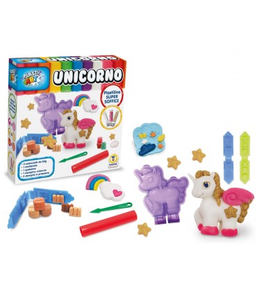 PLASTIART UNICORNO TEOREMA GIOCHI CON 3 VASETTI DI PLASTILINA SUPER SOFFICE DA 50GR CON FORMINE