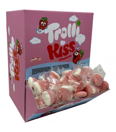 TROLLI KISS STRAWBERRY CARAMELLA GOMMOSA DA 6.5GR. ESPOSITORE A BOCCA DI LUPO DA 200 PZ.