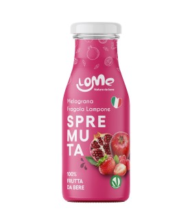 SPREMUTA LOME DI PURA MELAGRANA,FRAGOLA E LAMPONE 100% frutta da bere BOTTIGLIA IN VETRO DA 200ML CONF. 12PZ.
