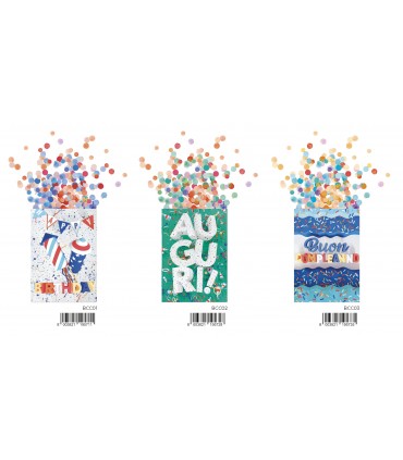 Biglietto MarpimAR COMPLEANNO CON CORIANDOLI E GLITTER Conf. 12 pz. assortiti con 4 soggetti