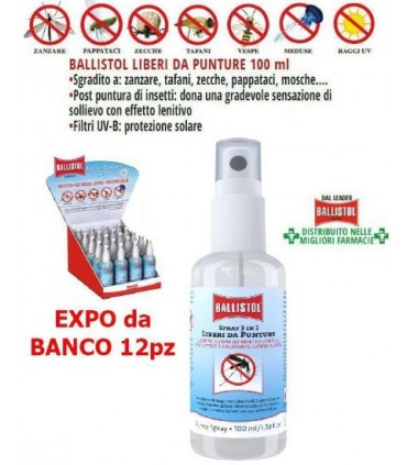 spray liberi da punture ballistol 3in1 Lozione da 100ml in expo da 12 pz.