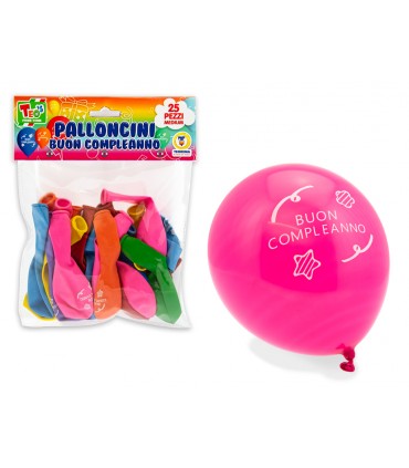 BLISTER DA 25 PALLONCINI BUON COMPLEANNO COLORATI TEOREMA GIOCHI