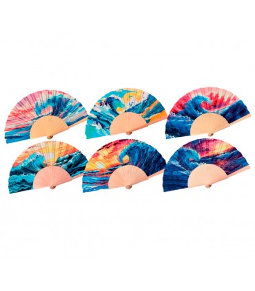 Ventagli in Legno E TESSUTO conf. 12 pz. assortiti come in foto REF.413