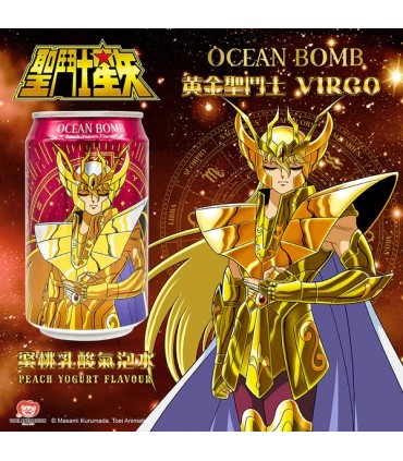 OCEAN BOMB I CAVALIERI DELLO ZODIACO SHAKA VIRGO BEVANDA FRIZZANTE AL Gusto DI PESCA E YOGURT LATTINA DA 330ML 1PZ