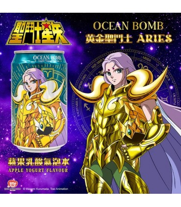 OCEAN BOMB I CAVALIERI DELLO ZODIACO MUR DELL'ARIETE BEVANDA FRIZZANTE AL Gusto DI MELA E YOGURT LATTINA DA 330ML 1PZ