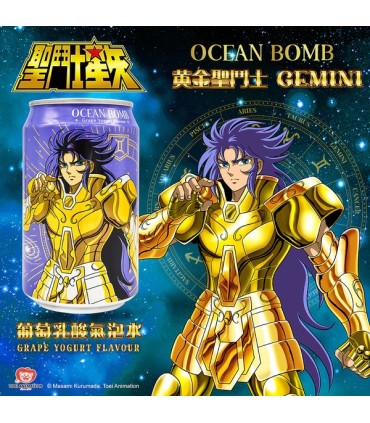 OCEAN BOMB I CAVALIERI DELLO ZODIACO SAGA DI GEMINI BEVANDA FRIZZANTE AL Gusto DI UVA E YOGURT LATTINA DA 330ML 1PZ