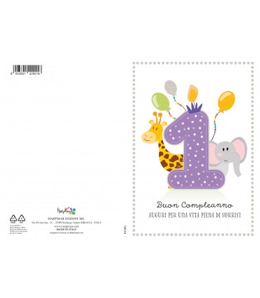 Biglietti MARPIMAR BUON COMPLEANNO BAMBINA 1 ANNO CONF. 6 pz.