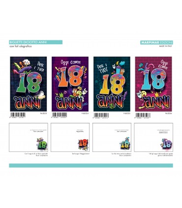 Biglietti MARPIMAR 18 ANNI in 4 modelli CONF.12 PZ.