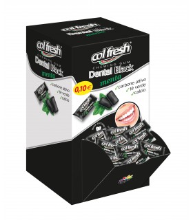 CHEWING GUM COLFRESH ESPOSITORE DA BANCO DENTAL BLACK AL CARBONE ATTIVO GUSTO MENTA senza zucchero CONF.200PZ