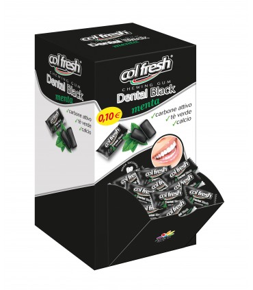CHEWING GUM COLFRESH ESPOSITORE DA BANCO DENTAL BLACK AL CARBONE ATTIVO GUSTO MENTA senza zucchero CONF.200PZ
