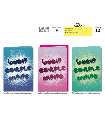 Biglietto cromo compleanno GENERICO CON RILIEVO CONF. 12 PZ. ASSORTITI