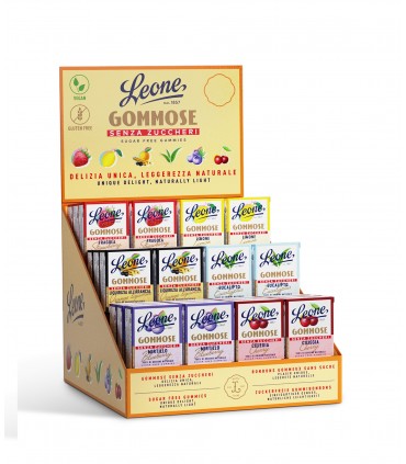 PASTIGLIE LEONE digestive GOMMOSE senza zuccheri IN SCATOLETTA DA 33G EXPO 36 PZ. gusti assortiti