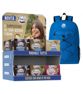 EXPO BARRETTE FITNESS AI GUSTI CIOCCOLATO, CACAO PROTEIN, FRUTTI ROSSI E CAPPUCCINO TOTALE 144PZ IN OMAGGIO ZAINO DA TREKKING