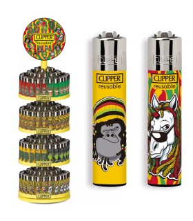 accendino Clipper LARGE RASTA ANIMAL Expo Girevole da 192 PZ assortito con 16 grafiche