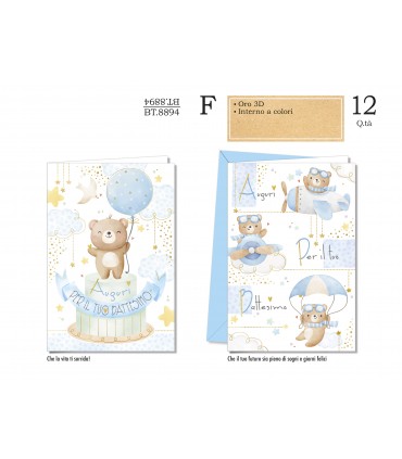 Biglietto Cromo Battesimo Bimbo conf. da 12 pz. assortiti IN DUE SOGGETTI