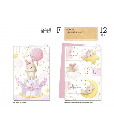 Biglietto Cromo Battesimo BimbA conf. da 12 pz. assortiti IN DUE SOGGETTI