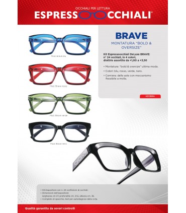 Occhiali da Lettura ESPRESSO OCCHIALI MOD. BRAVE Expo da 24 pz. assortiti con 4 colori