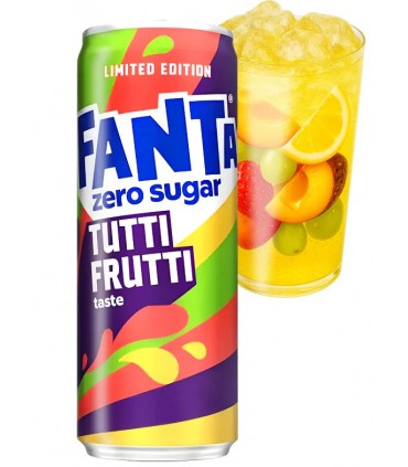 BEVANDA fanta tutti i frutti zero zuccheri edizione limitata LATTINA DA 330ML CARTONE 12 PZ.