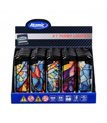 Accendino Elettronico ATOMIC Turbo X1 conf. 25 pz. assortito con 5 fantasie