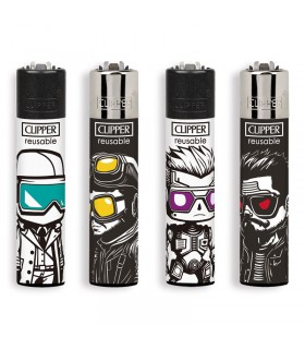 accendino Clipper large BIG HEADS conf. 48 pz. assortiti IN 4 GRAFICHE
