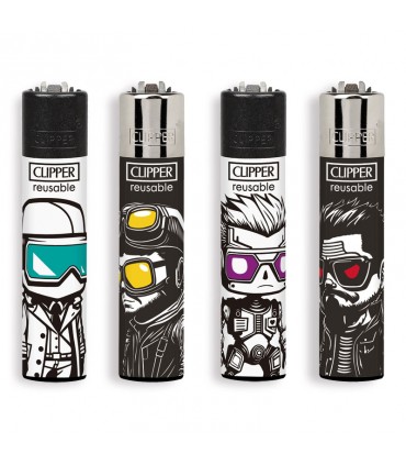 accendino Clipper large BIG HEADS conf. 48 pz. assortiti IN 4 GRAFICHE