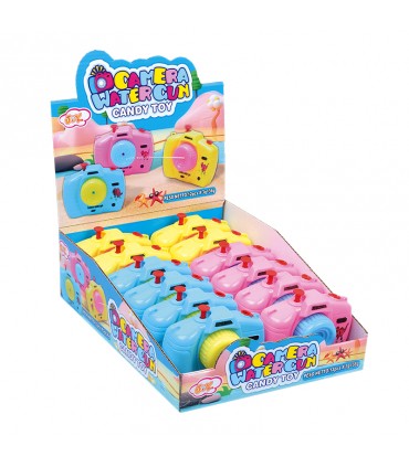 CAMERA WATER GUN CAMERA SPRUZZA ACQUA CON gustose caramelle  al gusto Tutti i frutti CONF.12PZ X 3GR ( SCADENZA 05/02/2026)