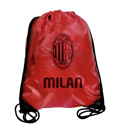 SACCA IN NYLON ROSSA CON LOGO AC MILAN STAMPATO COLORE NERO  MISURE 30X40 CM