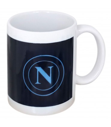 TAZZA IN CERAMICA INTERNO BIANCO LOGO CELESTE SU FONDO BLU SCURO CONFEZIONATA IN SCATOLA DA REGALO