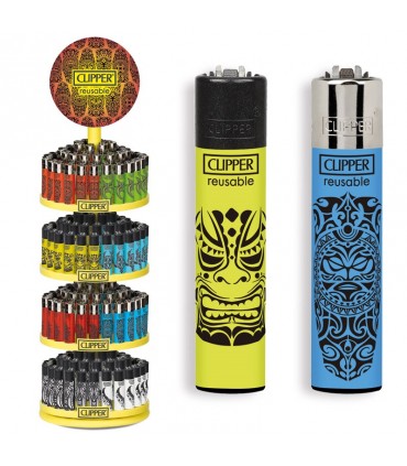Accendino Clipper LARGE MAORI Expo Girevole da 192 PZ assortito con 16 grafiche