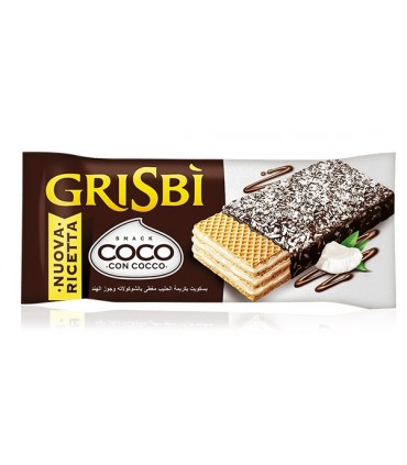 SNACK GRISBI WAFER RICOPERTO DI SCAGLIE DI COCCO E CIOCCOLATO GR.30 CONF. 24 PZ.