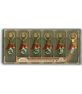 Corno Portafortuna In Metallo Artigianale e Smaltato a Mano Con Quadrifoglio CON BRILLANTINO E COCCINELLA  Cartella da 6 pz.