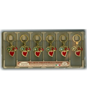 Corno Portafortuna In Metallo Artigianale e Smaltato a Mano CON BRILLANTINO  Quadrifoglio -COCCINELLA E CUORE Cartella da 6 pz.