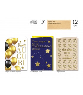 Biglietto CROMO COMPLEANNO CON LAVORAZIONE 3D CONF. 12 PZ. ASSORTITI