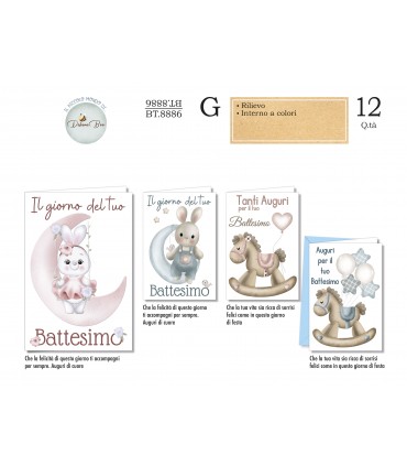 Biglietto CROMO BATTESIMO CON RILIEVO CONF. 12 PZ. ASSORTITI