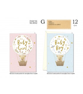 Biglietto CROMO NASCITA CON LAVORAZIONI IN ORO E RILIEVO CONF. 12 PZ. ASSORTITI