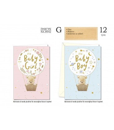 Biglietto CROMO NASCITA CON LAVORAZIONI IN ORO E RILIEVO CONF. 12 PZ. ASSORTITI