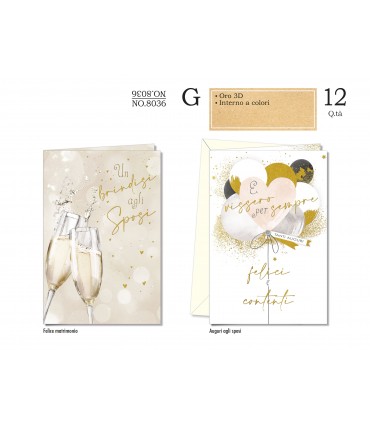 Biglietto CROMO NOZZE CON LAVORAZIONI IN ORO 3D CONF. 12 PZ. ASSORTITI