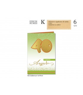 Biglietto CROMO COMPLEANNO 40 ANNI CON NUMERO APPLICATO IN CARTA CONF. 6 PZ.