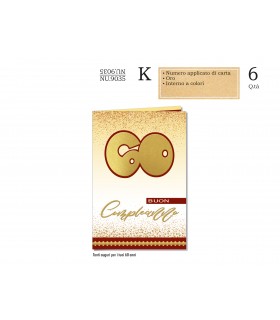 Biglietto CROMO COMPLEANNO 60 ANNI CON NUMERO APPLICATO IN CARTA CONF. 6 PZ.
