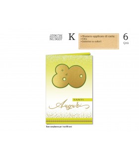 biglietto CROMO COMPLEANNO 80 ANNI CON NUMERO APPLICATO IN CARTA CONF. 6 PZ.