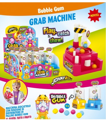 GRAB MACHINE GIOCATTOLO CON FUNZIONE DI DISTRIBUTORE DI PALLINE BUBBLE GUM AI GUSTI ASSORTITI CONF.9PZ X 15GR