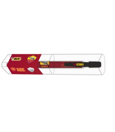 PENNA A SCATTO  BIC MEDIA CON LOGO A.S. ROMA FUSTo ROSSo E SCATOLA REGALO