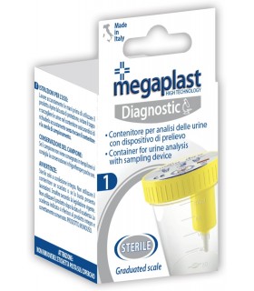 CONTENITORE PER ANALISI URINE MEGAPLAST STERILE TAPPO A VITE EDISPOSITIVO DI PRELIEVO